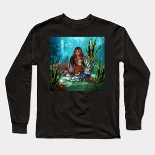 Cute mermaid in the deep ocean Long Sleeve T-Shirt